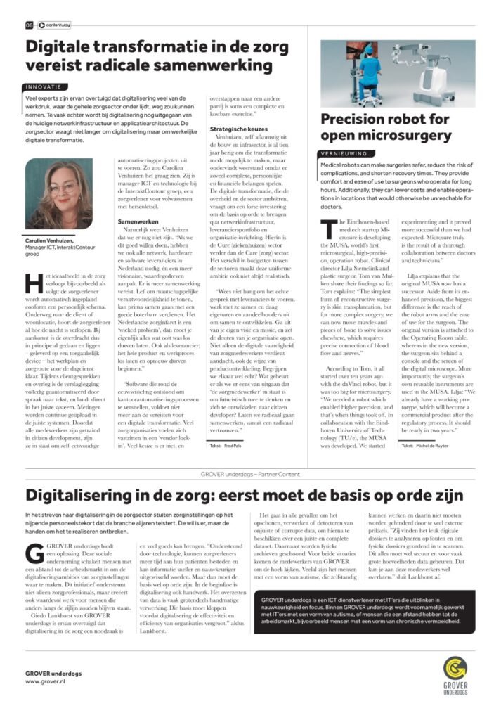 Digitalisering in de Zorg artikel in FD over Grover Underdogs